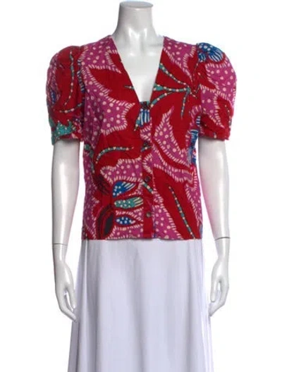 Pre-owned Rhode Floral Print V-neck Blouse In Red