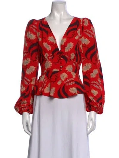 Pre-owned Rhode Floral Print V-neck Blouse In Red