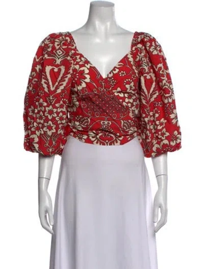 Pre-owned Rhode Floral Print V-neck Blouse In Red