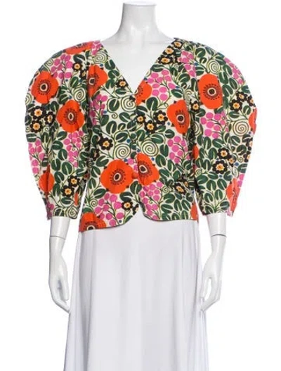 Pre-owned Rhode Floral Print V-neck Blouse W/ Tags In Multicolor