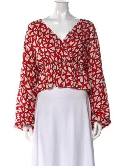 Pre-owned Rhode Floral Print V-neck Blouse W/ Tags In Red