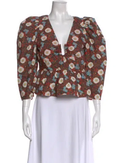 Pre-owned Rhode Floral Print V-neck Blouse In White