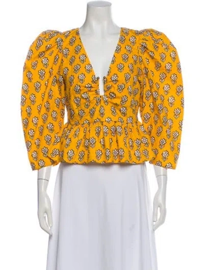 Pre-owned Rhode Floral Print V-neck Blouse In Yellow