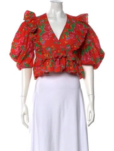 Pre-owned Rhode Floral Print V-neck Crop Top In Red