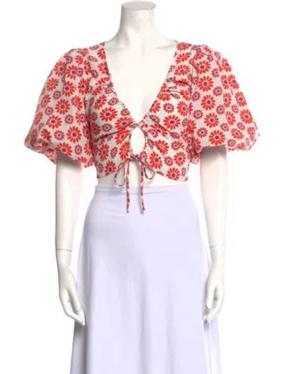 Pre-owned Rhode Floral Print V-neck Crop Top W/ Tags In Green