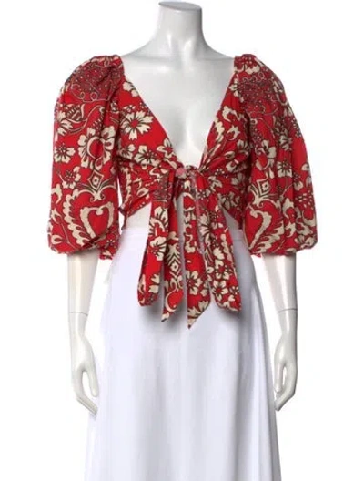 Pre-owned Rhode Floral Print V-neck Crop Top W/ Tags In Red