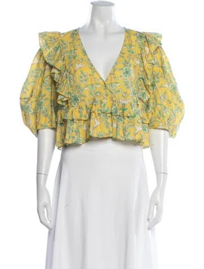 Pre-owned Rhode Floral Print V-neck Crop Top In Yellow