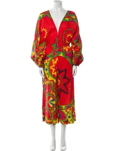 Pre-owned Rhode Floral Print V-neck Jumpsuit In Red