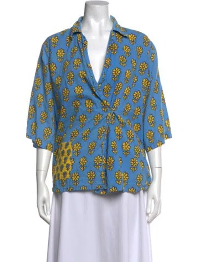 Pre-owned Rhode Floral Print V-neck Top In Blue