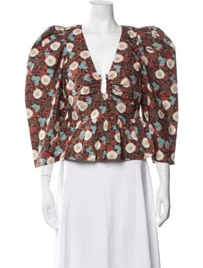Pre-owned Rhode Floral Print V-neck Top W/ Tags In Orange