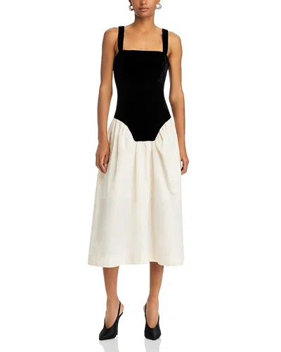 Rhode Georgina Color Blocked Midi Dress In Ink/macadamia