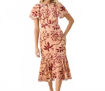 Rhode Grande Arabella Floral Midi Dress In Cream Enchanted Vine In Animal Print