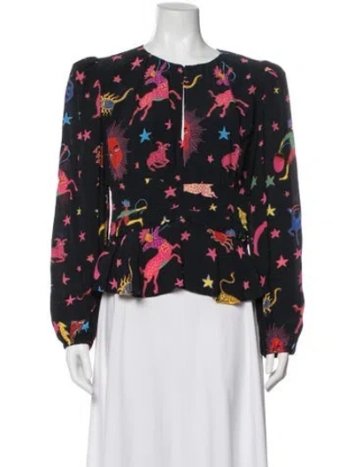 Pre-owned Rhode Graphic Print Crew Neck Blouse In Blue
