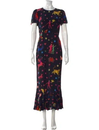 Pre-owned Rhode Graphic Print Long Dress In Blue