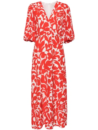 Rhode Adele Ruffled Printed Crepe Midi Dress In Multicolor