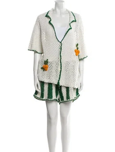 Pre-owned Rhode Lace Pattern Embroidered Accent Short Set In Green