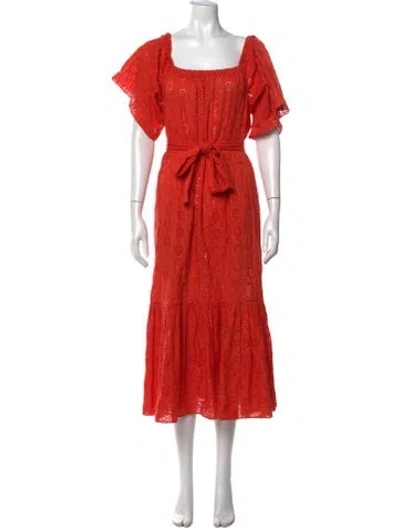 Pre-owned Rhode Lace Pattern Midi Length Dress In Red