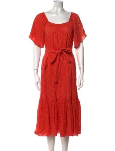 Pre-owned Rhode Lace Pattern Midi Length Dress In Red