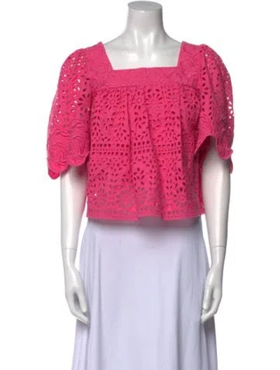 Pre-owned Rhode Lace Pattern Square Neckline Crop Top In Pink
