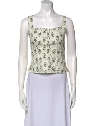Pre-owned Rhode Linen Floral Print Crop Top In Green