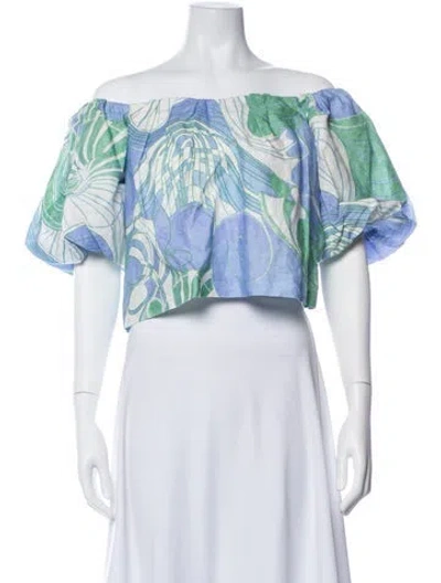 Pre-owned Rhode Linen Floral Print Crop Top In Green