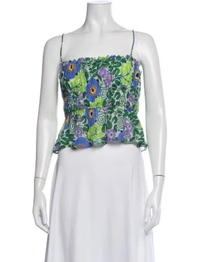 Pre-owned Rhode Linen Floral Print Crop Top In Green/neutrals