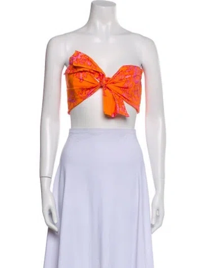 Pre-owned Rhode Linen Floral Print Crop Top In Pink