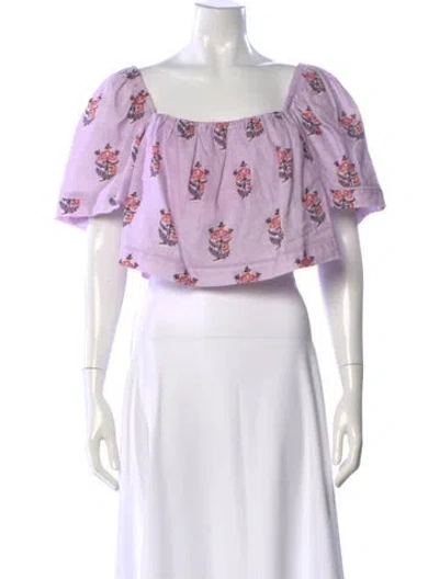 Pre-owned Rhode Linen Floral Print Crop Top In Purple