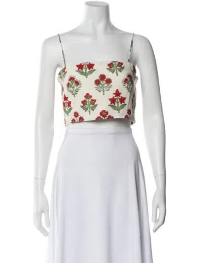Pre-owned Rhode Linen Floral Print Crop Top W/ Tags In White