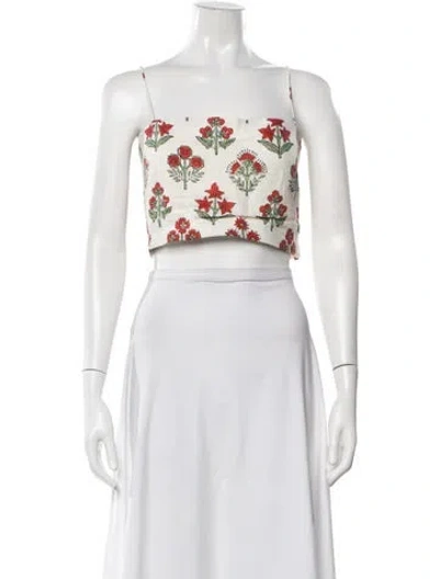 Pre-owned Rhode Linen Floral Print Crop Top In White