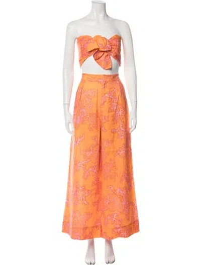 Pre-owned Rhode Linen Floral Print Pant Set W/ Tags In Orange