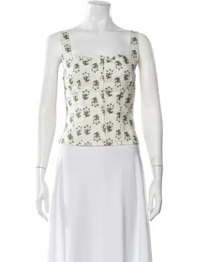 Pre-owned Rhode Linen Floral Print Top In Blue