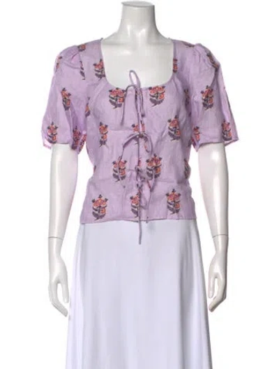 Pre-owned Rhode Linen Floral Print Top W/ Tags In Purple