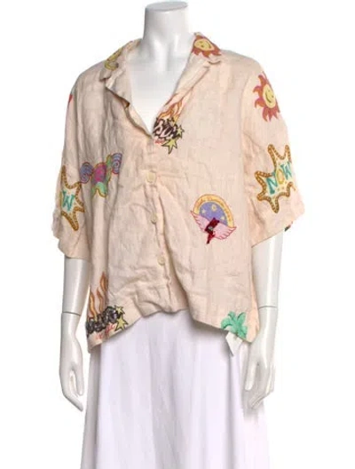 Pre-owned Rhode Linen Graphic Print Button-up Top In Neutral