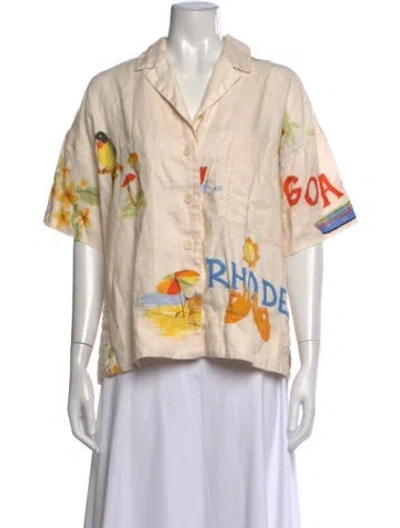 Pre-owned Rhode Linen Graphic Print Button-up Top In Neutrals