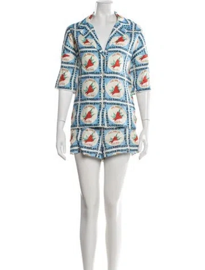 Pre-owned Rhode Linen Graphic Print Short Set In Neutrals