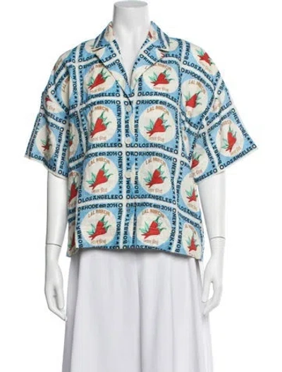 Pre-owned Rhode Linen Graphic Print Top In Blue