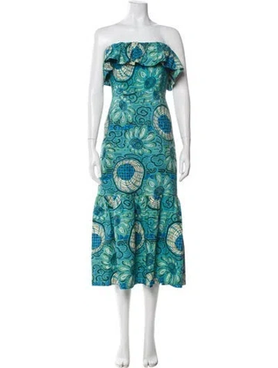 Pre-owned Rhode Linen Long Dress In Blue
