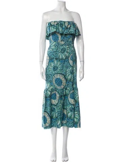 Pre-owned Rhode Linen Long Dress In Blue