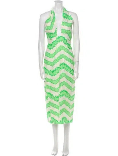 Pre-owned Rhode Linen Long Dress In Green