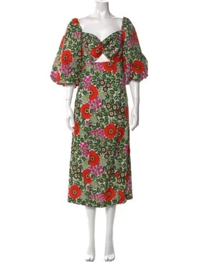 Pre-owned Rhode Linen Long Dress In Green