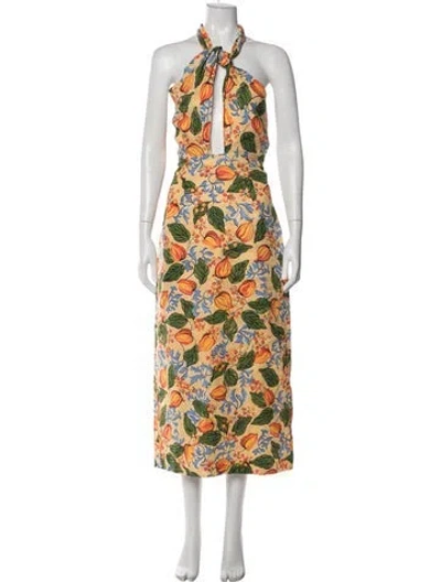 Pre-owned Rhode Linen Long Dress In Multi