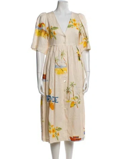 Pre-owned Rhode Linen Long Dress In Neutral