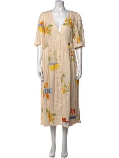 Pre-owned Rhode Linen Long Dress In Neutrals
