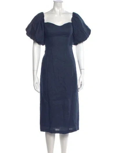 Pre-owned Rhode Linen Midi Length Dress In Blue