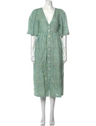 Pre-owned Rhode Linen Midi Length Dress In Blue