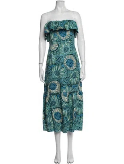 Pre-owned Rhode Linen Midi Length Dress In Blue/green