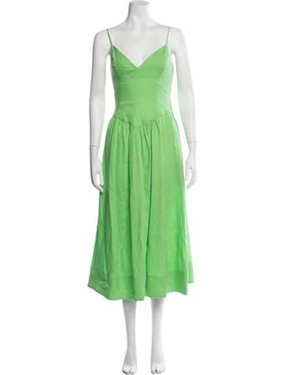 Pre-owned Rhode Linen Midi Length Dress In Green