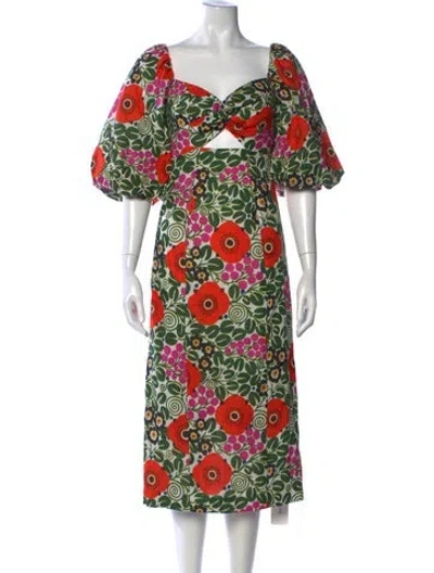 Pre-owned Rhode Linen Midi Length Dress In Green