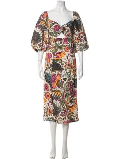 Pre-owned Rhode Linen Midi Length Dress In Green